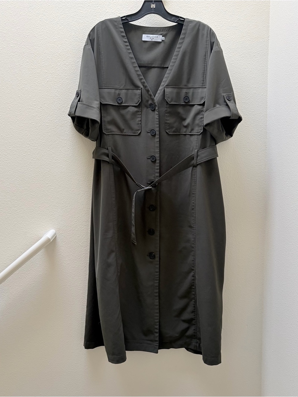 MM Lafleur Olive Green Button Front Belted Utility Trench Dress 20